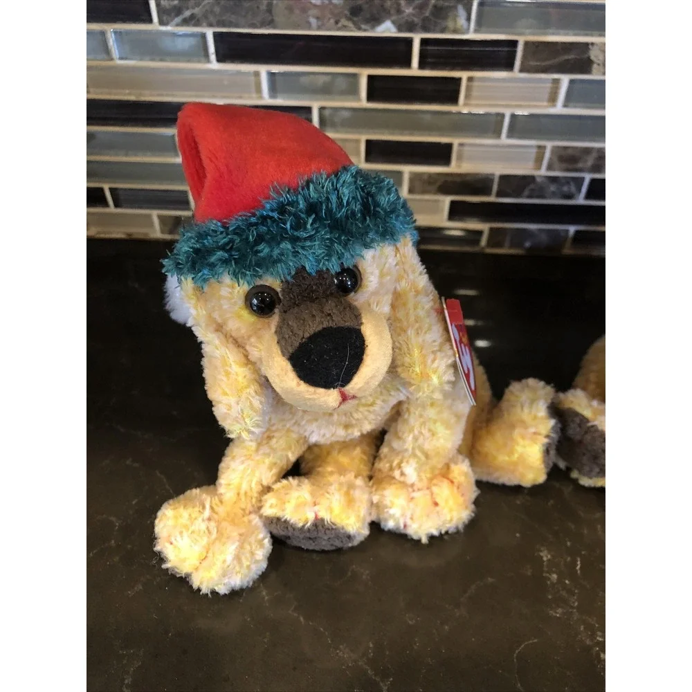 Lot Of 2 TY The Beanie Babies Collection 2001 Jinglepup Christmas 7'' tags Plush